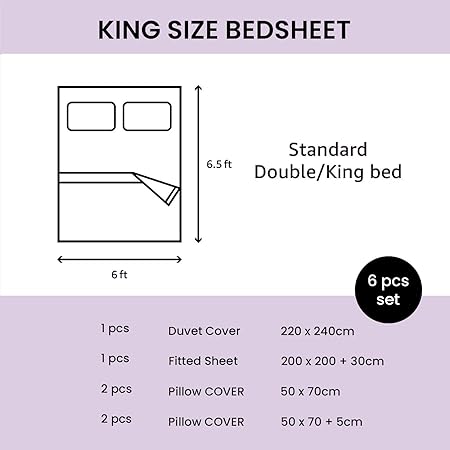 6 PCs King Size Fitted Bed Sheet Set With Duvet Cover 220x240, King Bedding Set (6FS73)