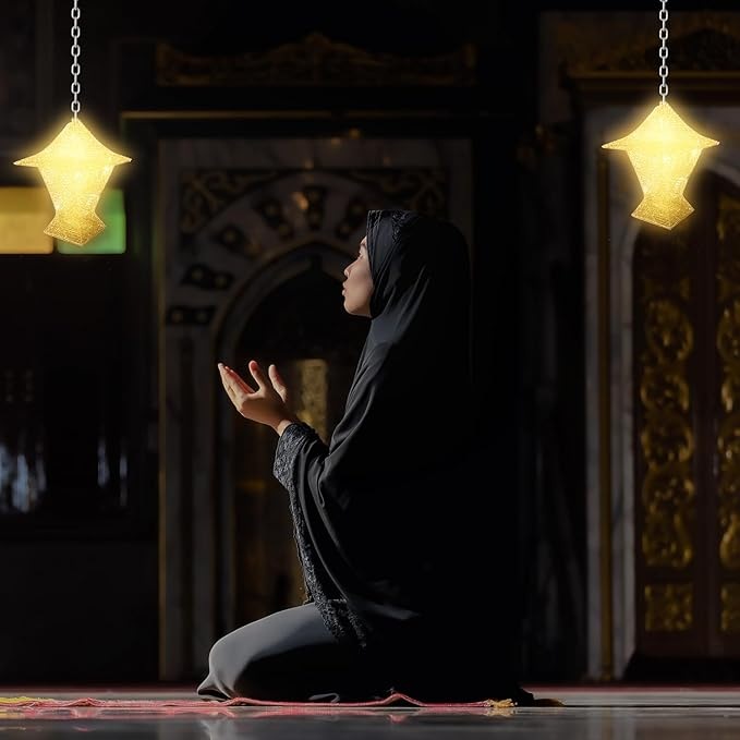 مصباح إضاءة زينة رمضان من موونسي، 20 مصباح ليد، فانوس ذهبي معلق ثلاثي الأبعاد لعيد مبارك، مقاس 20 سم