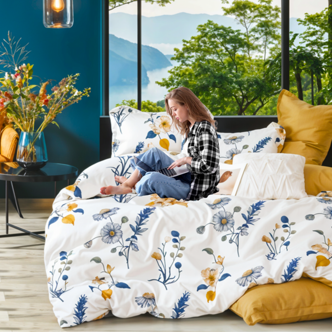 King Size Bed Sheet Set 6 PCs  with King Duvet Cover Size220x240,  Bedding Set (6FS67)