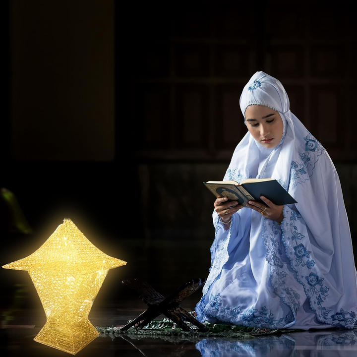 فانوس رمضان ذهبي ثلاثي الأبعاد من موونسي مزود بإضاءة ليد - مصباح ديكوري للمنزل والمناسبات