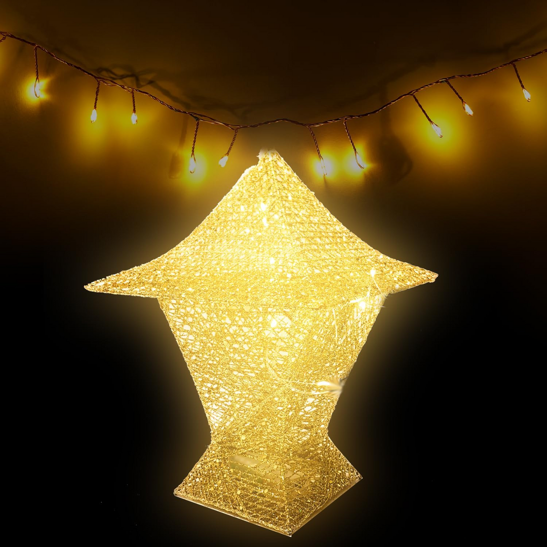 فانوس رمضان ذهبي ثلاثي الأبعاد من موونسي مزود بإضاءة ليد - مصباح ديكوري للمنزل والمناسبات