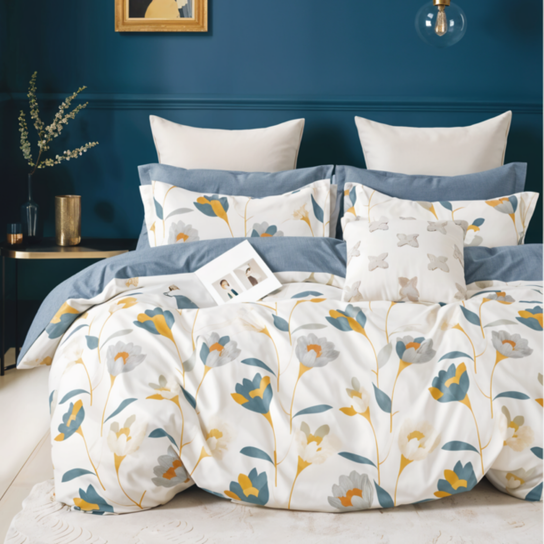 6 PCs King Size Fitted Bed Sheet Set With Duvet Cover 220x240, King Bedding Set (6FS73)