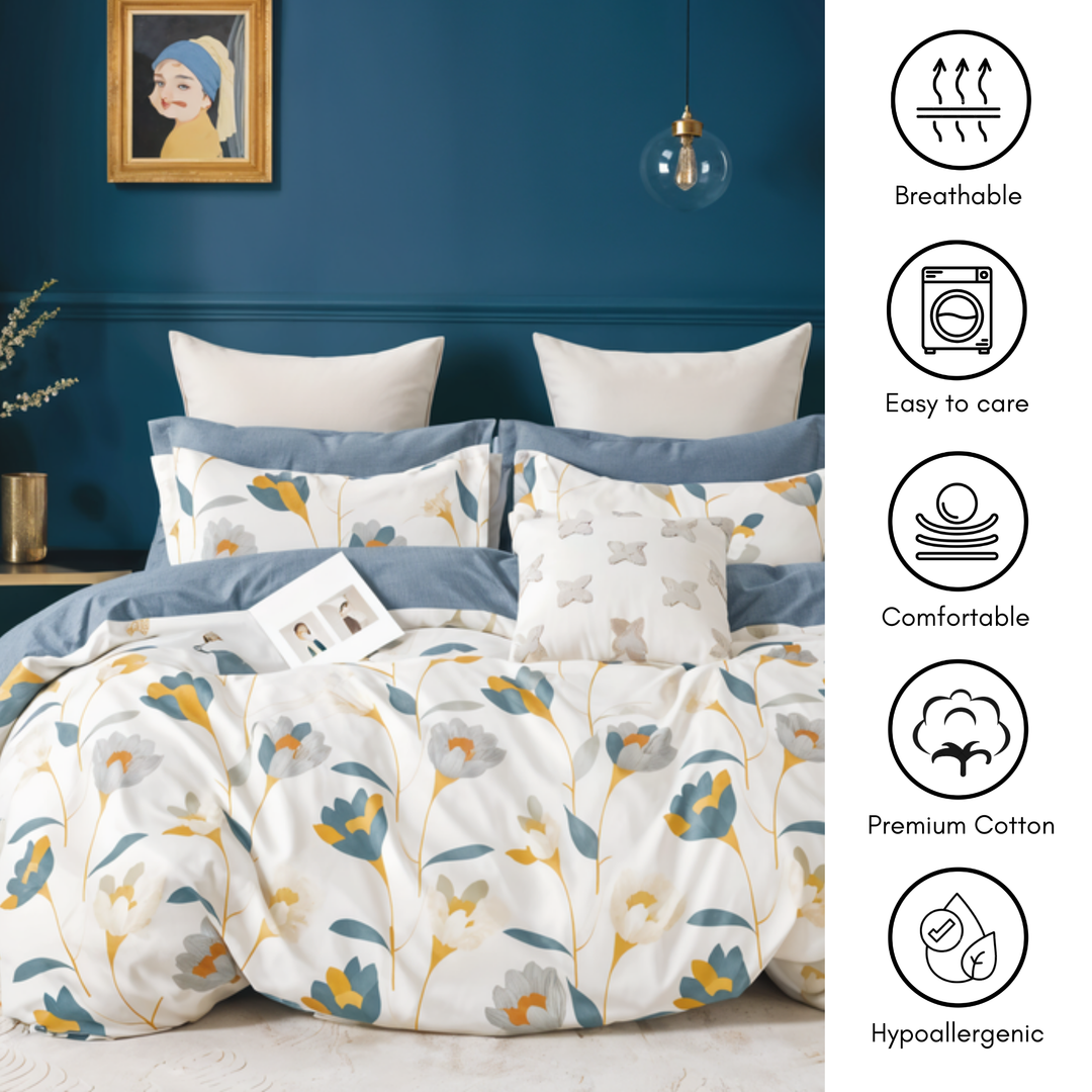 6 PCs King Size Fitted Bed Sheet Set With Duvet Cover 220x240, King Bedding Set (6FS73)