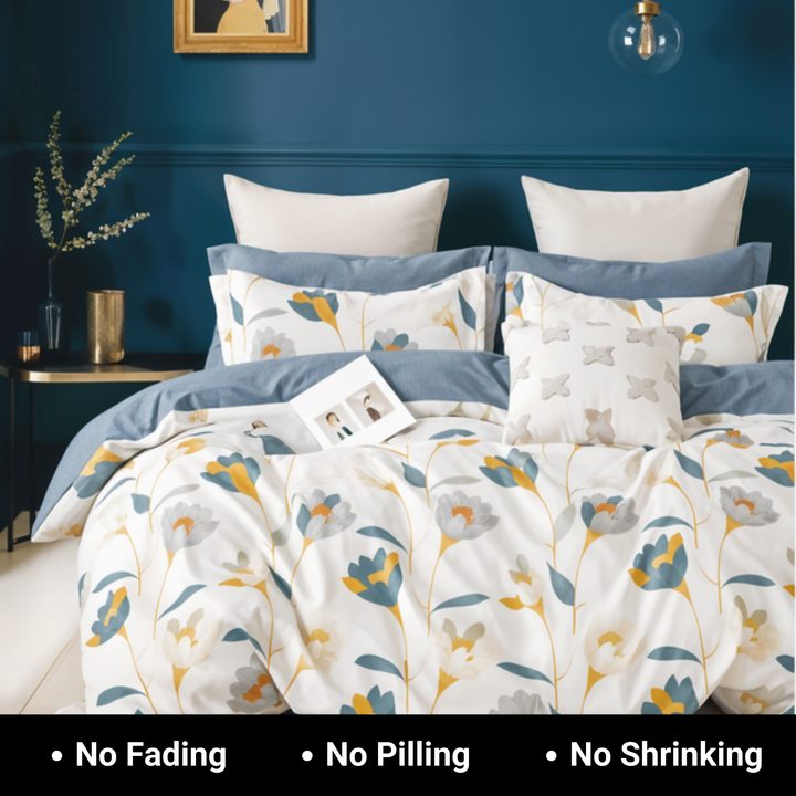 6 PCs King Size Fitted Bed Sheet Set With Duvet Cover 220x240, King Bedding Set (6FS73)