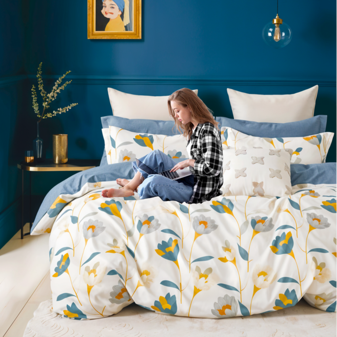 6 PCs King Size Fitted Bed Sheet Set With Duvet Cover 220x240, King Bedding Set (6FS73)