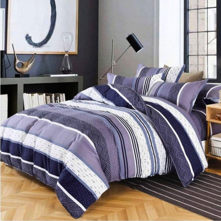 طقم سرير كينج، 6 قطع، مع غطاء لحاف 220×240 و4 أغطية وسائد، مصنوع من مزيج القطن (MNC14)