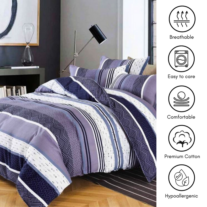 طقم سرير كينج، 6 قطع، مع غطاء لحاف 220×240 و4 أغطية وسائد، مصنوع من مزيج القطن (MNC14)