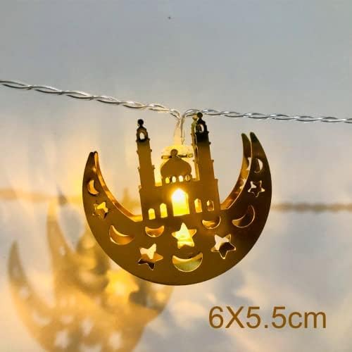 سلسلة مصابيح LED على شكل قمر ونجمة، تعمل بالبطارية، مناسبة لديكور رمضان (إضاءة ذهبية دافئة)
