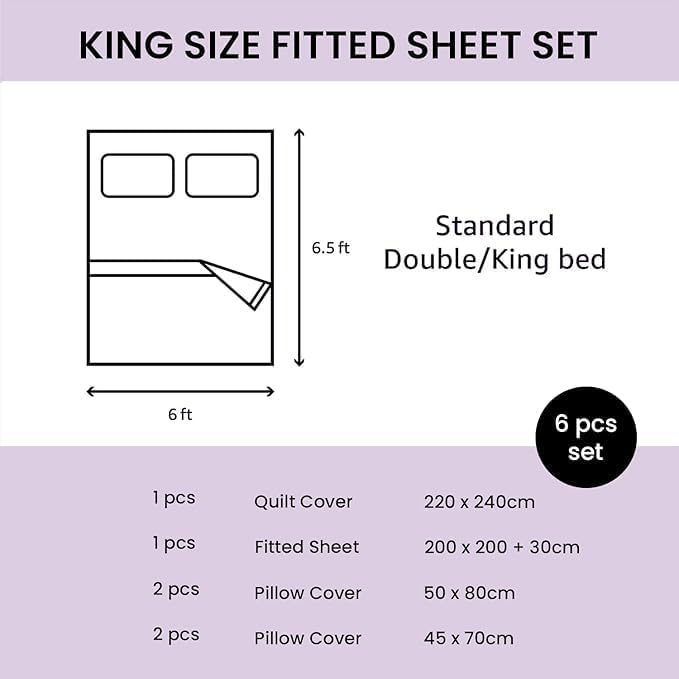6 PCs King Bed Sheet Set With Fitted Sheet Duvet Cover 220x240, King Bed Set (6FS38)