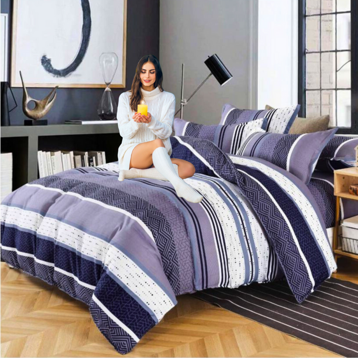 طقم سرير كينج، 6 قطع، مع غطاء لحاف 220×240 و4 أغطية وسائد، مصنوع من مزيج القطن (MNC14)