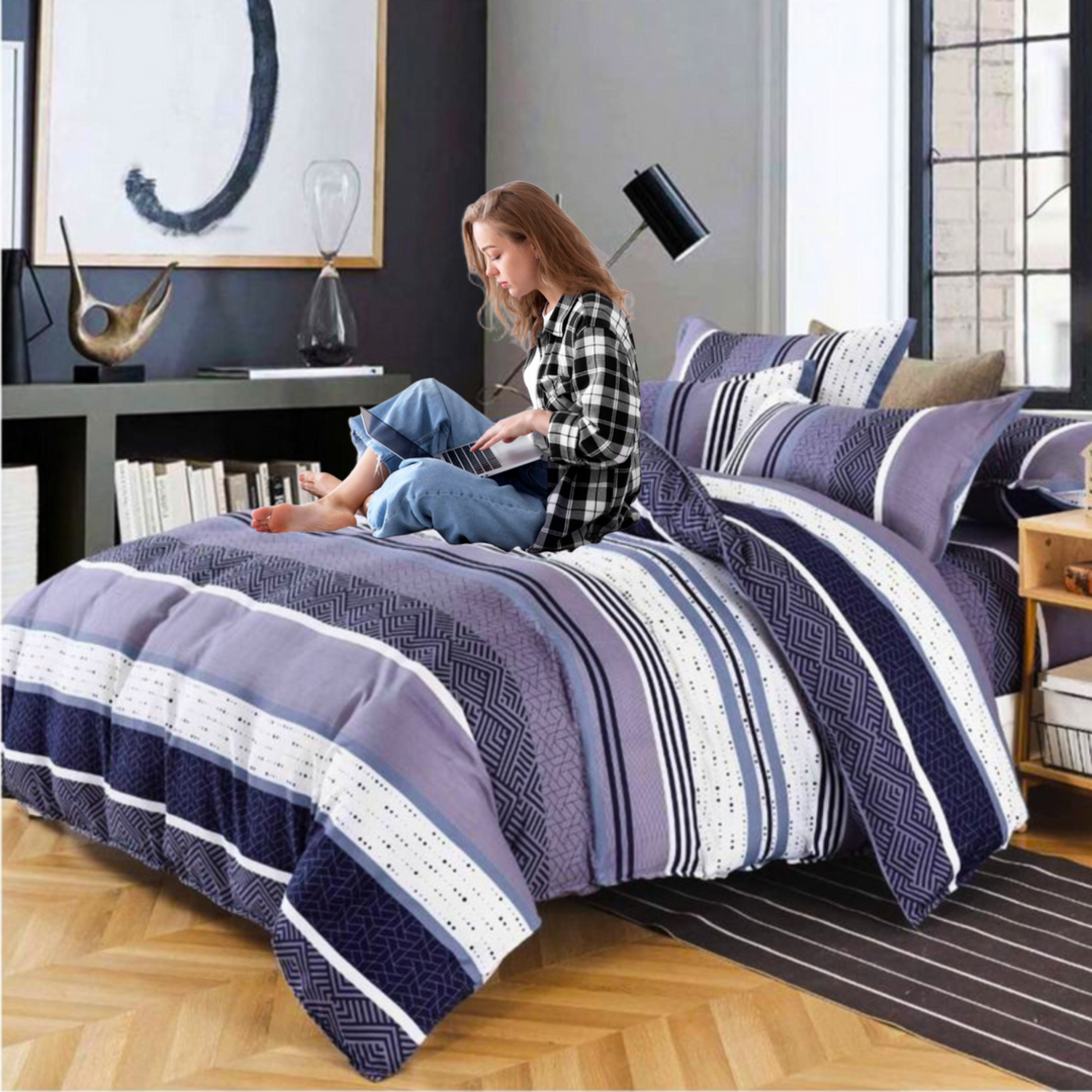 طقم سرير كينج، 6 قطع، مع غطاء لحاف 220×240 و4 أغطية وسائد، مصنوع من مزيج القطن (MNC14)