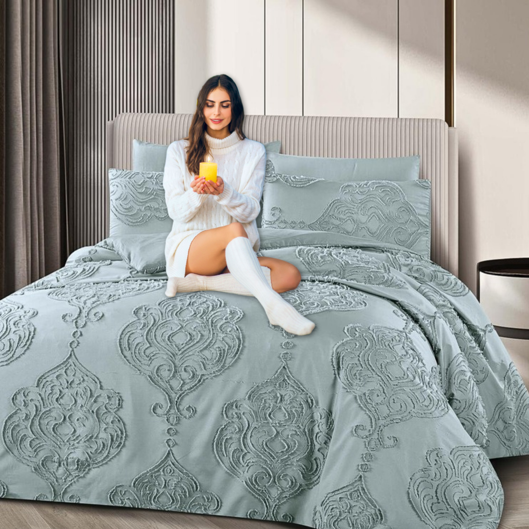 King Bedding Set with Duvet Cover 220x240 6 PCs  Fitted Bed Sheet Set (6FM27)