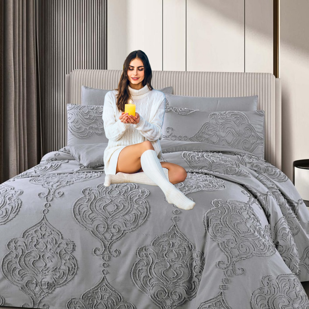 King Bedding Set with Duvet Cover 220x240 6 PCs  Fitted Bed Sheet Set (6FM27)