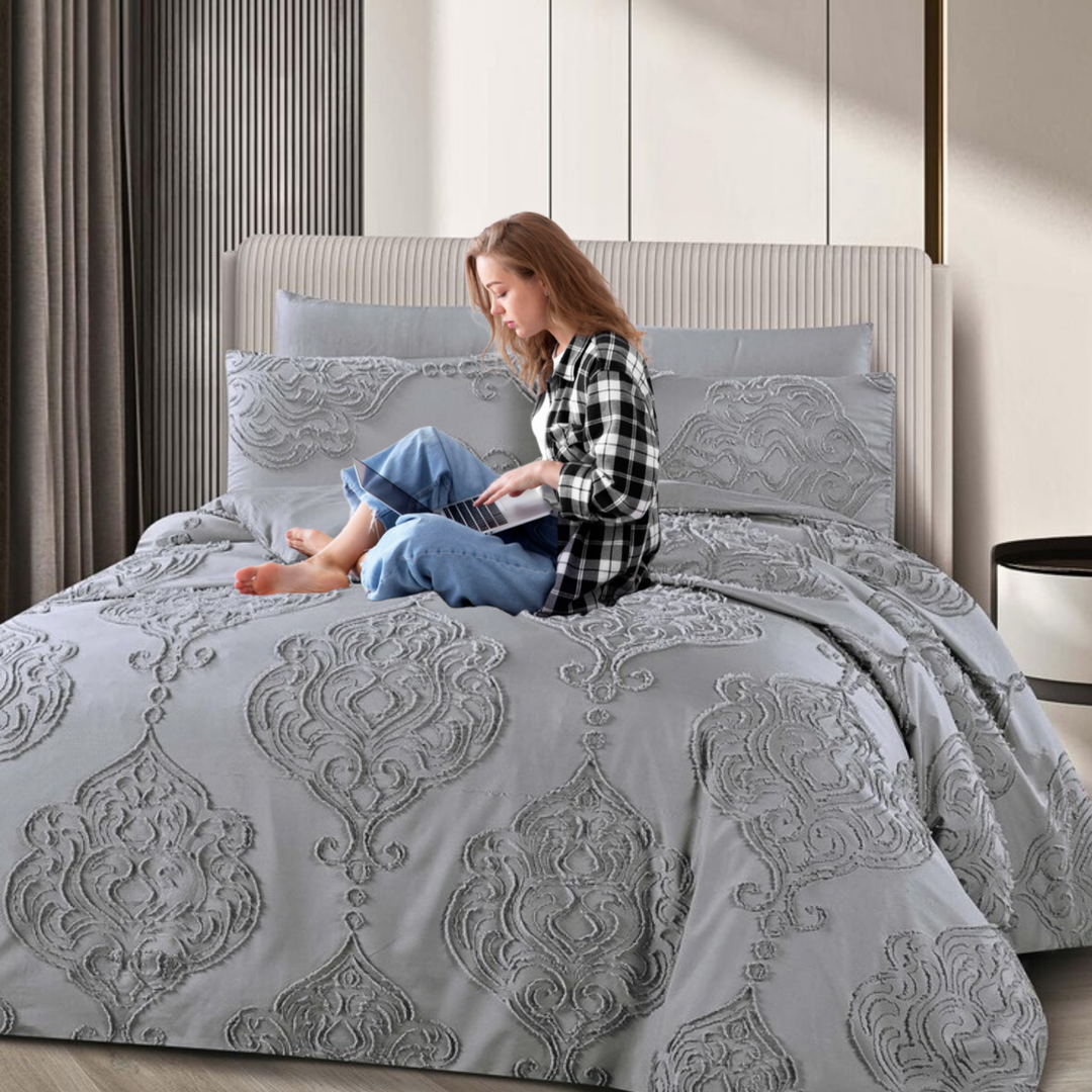 King Bedding Set with Duvet Cover 220x240 6 PCs  Fitted Bed Sheet Set (6FM27)