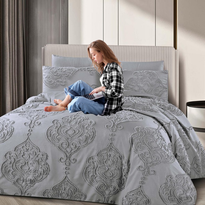 King Bedding Set with Duvet Cover 220x240 6 PCs  Fitted Bed Sheet Set (6FM27)