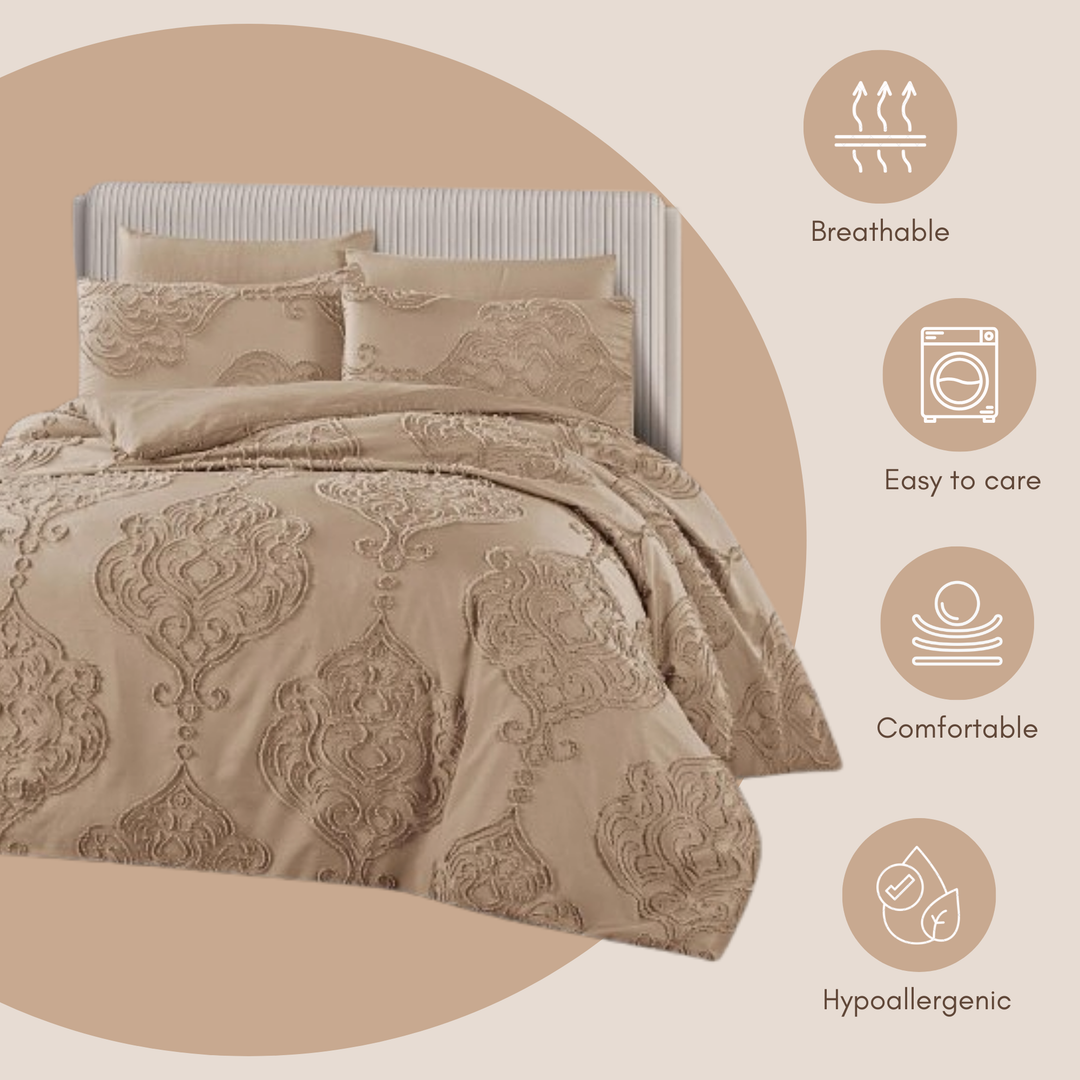King Bedding Set with Duvet Cover 220x240 6 PCs  Fitted Bed Sheet Set (6FM27)