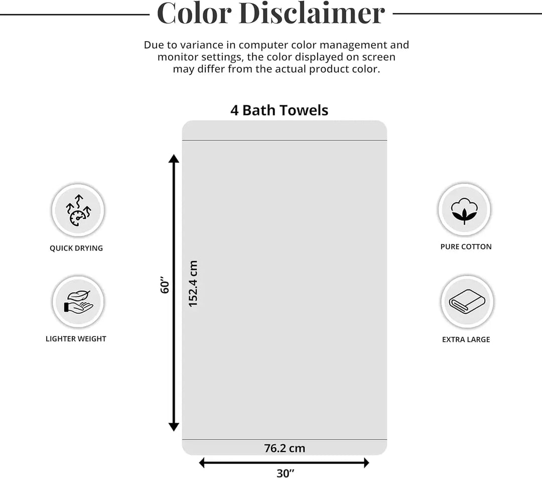 4 PCs Premium Bath Towels Set, Towel 70cm x 140cm,100% Cotton Hotel & Spa Towels