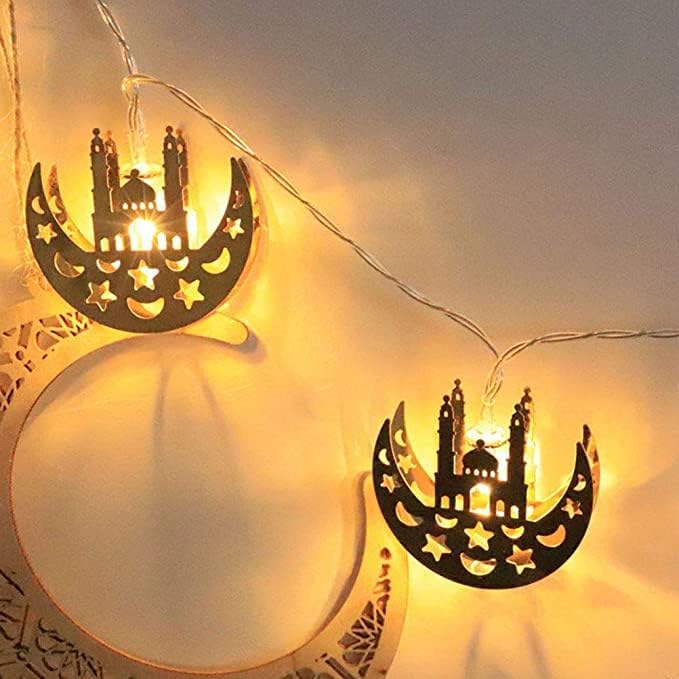 سلسلة مصابيح LED على شكل قمر ونجمة، تعمل بالبطارية، مناسبة لديكور رمضان (إضاءة ذهبية دافئة)