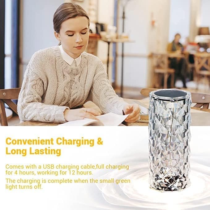 مصباح طاولة MOONCEE Crystal Lamp قابل لإعادة الشحن يعمل باللمس، 3 أوضاع ألوان مع منفذ USB-C