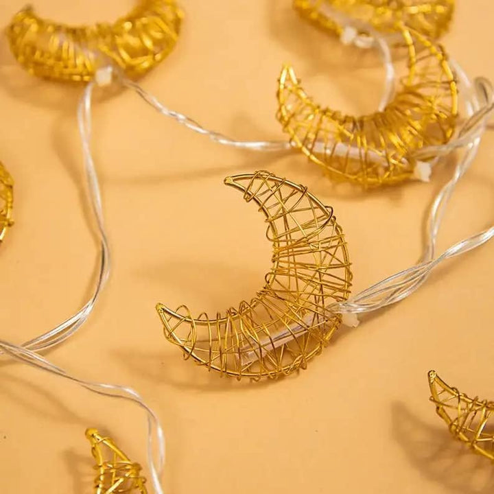 سلسلة مصابيح هلال رمضان، 10 مصابيح LED تعمل بالبطارية، مناسبة للديكور الاحتفالي (أبيض دافئ)