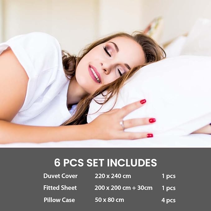 King Bedding Set with Duvet Cover 220x240 6 PCs King Size Fitted Bed Sheet Set (6FM29)