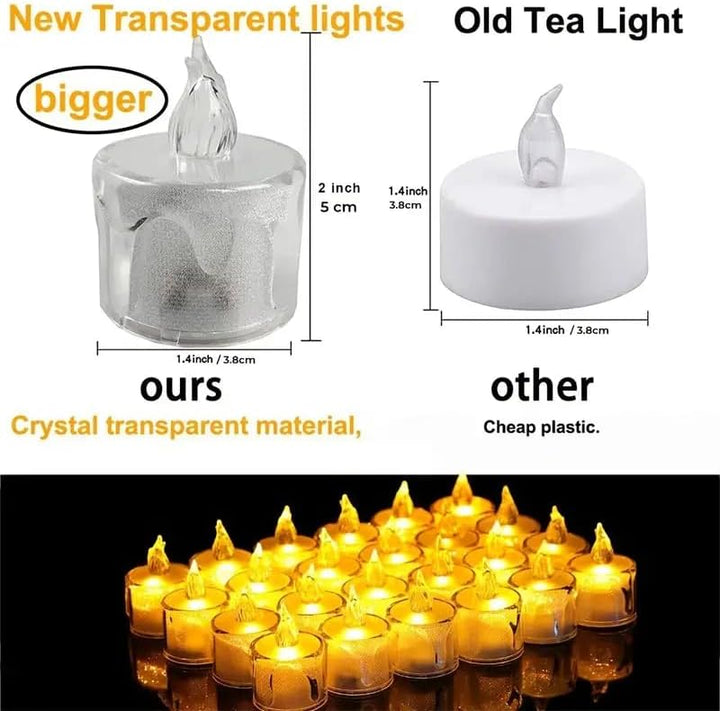 MOONCEE 24 Pack LED Tea Lights Candles Crystal Battery Operated for Festival Celebration