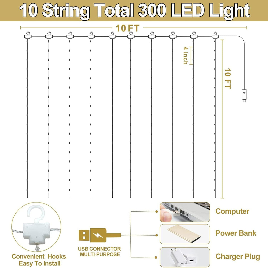 سلسلة أضواء خرافية LED مكونة من 300 مصباح مع USB وجهاز تحكم عن بعد، LED أبيض دافئ للديكور المنزلي