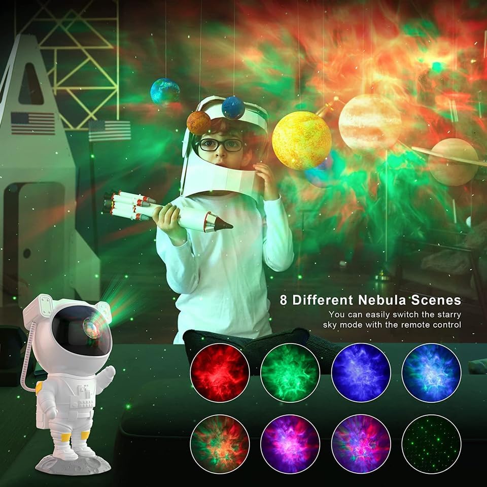 جهاز عرض ضوء سديم المجرة رائد الفضاء من MOONCEE، مزود بمنفذ USB مع جهاز عرض عن بُعد