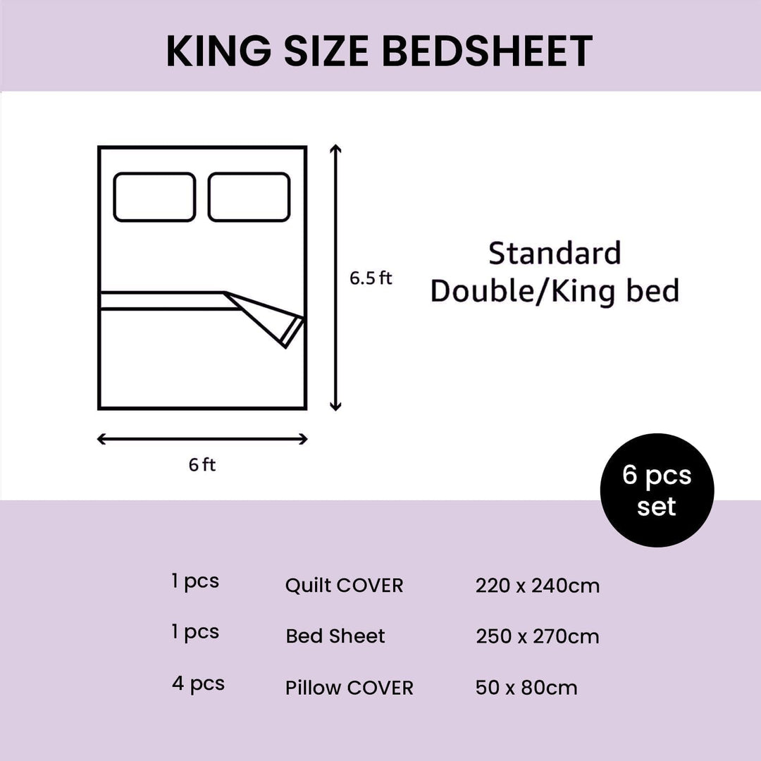 King Size Bed Sets 6 PCs with Duvet Cover 220x240 & 4 Pillow Covers Cotton Blend (MNC12)