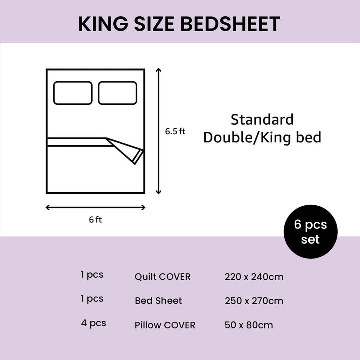 King Size Bed Sets 6 PCs with Duvet Cover 220x240 & 4 Pillow Covers Cotton Blend (MNC12)