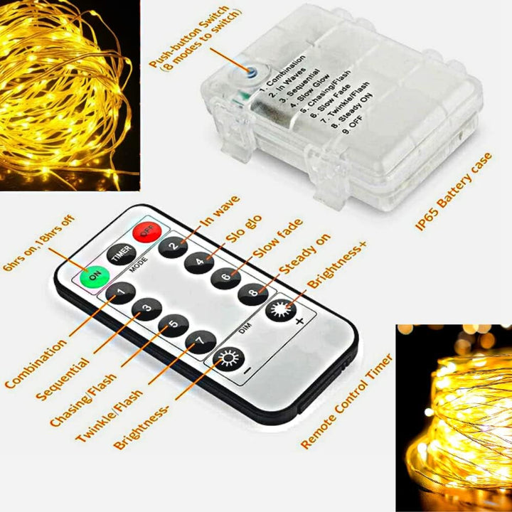 سلسلة أضواء خيالية من MOONCEE، 100 مصباح LED، مع جهاز تحكم عن بعد، تعمل بالبطارية، لتزيين المنزل