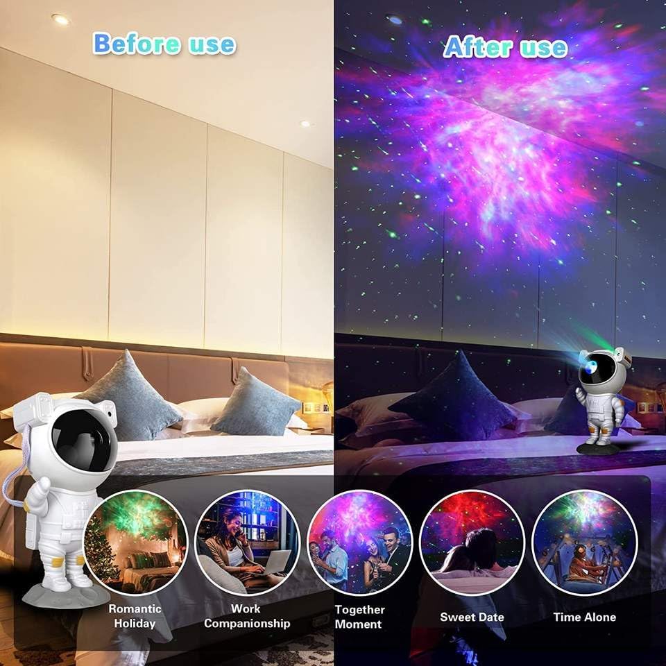جهاز عرض ضوء سديم المجرة رائد الفضاء من MOONCEE، مزود بمنفذ USB مع جهاز عرض عن بُعد