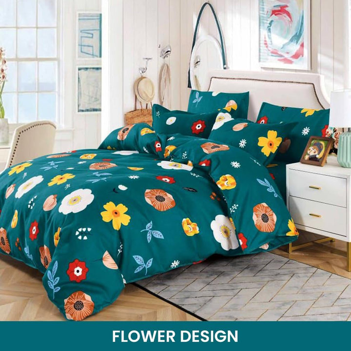King Size Bedsheet Set 6 PCs 220x240 & 4 Pillow Covers Cotton Blend (MNC9)