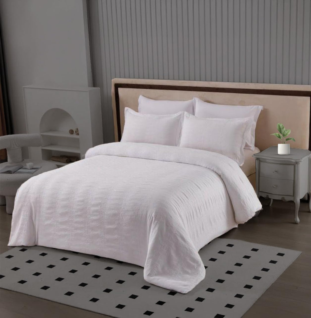 طقم ملاءات سرير أبيض مقاس كينج مع غطاء لحاف 220 × 240، 6 قطع (6FM8)