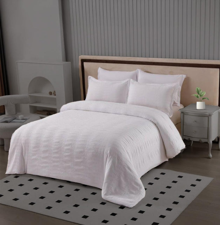 طقم ملاءات سرير أبيض مقاس كينج مع غطاء لحاف 220 × 240، 6 قطع (6FM8)