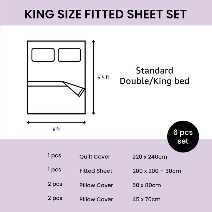 Soft Cotton King Bed Bedding Set 6 PCs King Size Fitted Bed Sheet Set (6FS63)