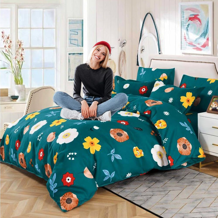 King Size Bedsheet Set 6 PCs 220x240 & 4 Pillow Covers Cotton Blend (MNC9)