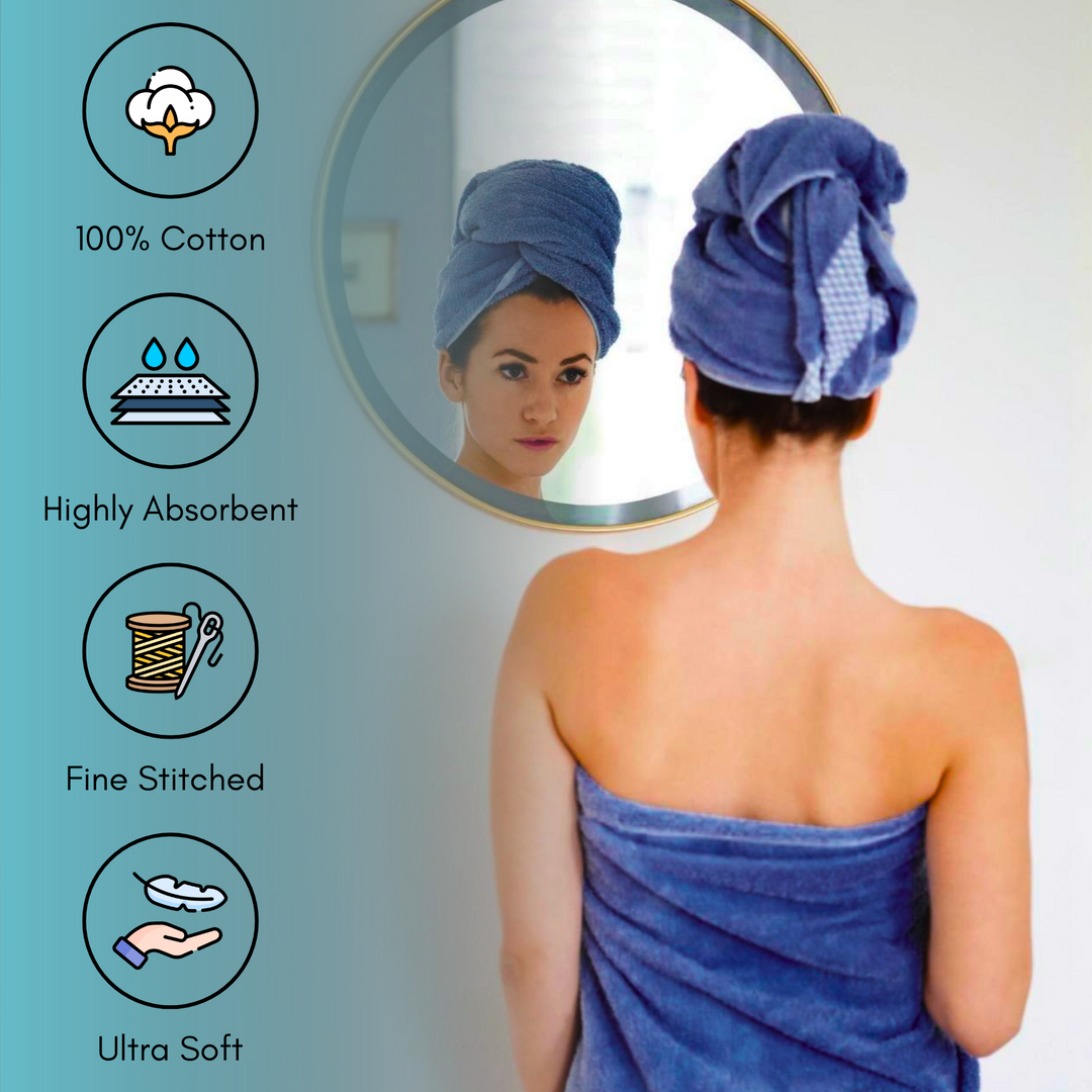 6 PCs Towel Set – 2 Bath Towels, 2 Hand Towels, 2 Washcloths & Shower Towel (Royal Blue)