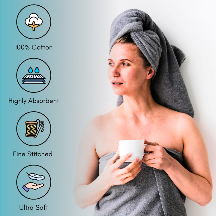 Premium 6 PCs Towel Set – 2 Bath Towels, 2 Hand Towels, and 2 Soft Washcloths (Grey)