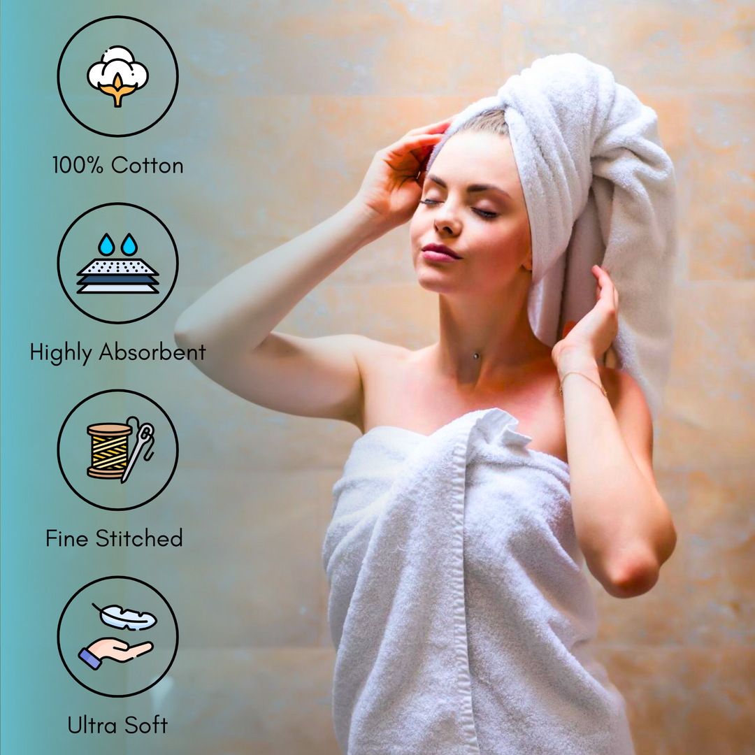 6 PCs White Cotton Towel Set - Hotel Quality Towels for Daily Comfort (White)
