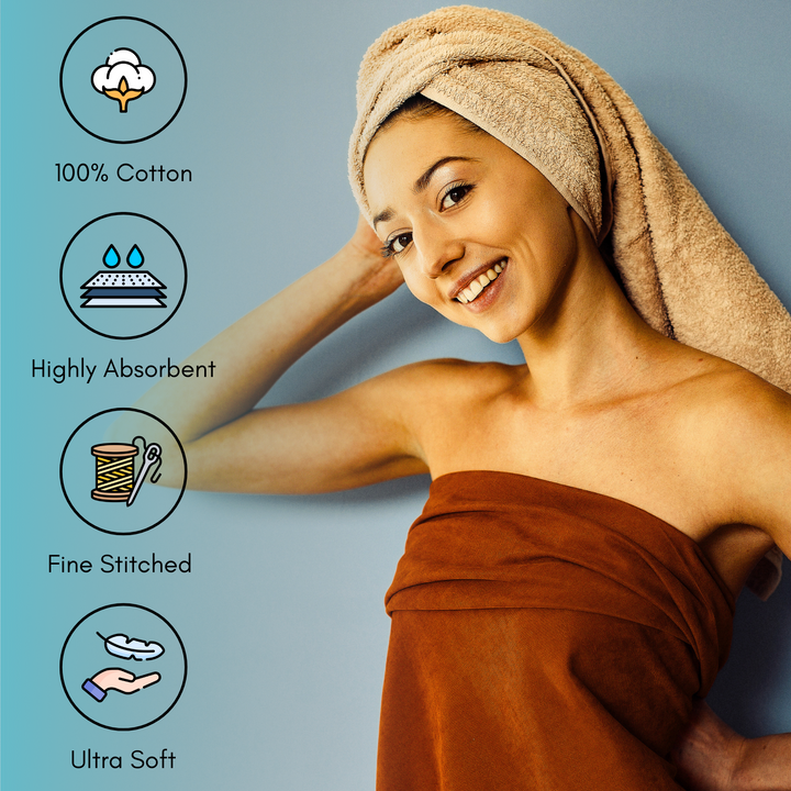 6 PCs Premium Cotton Towel Set – Bath Towel Set with Hand Towels & Washcloths (Camel)