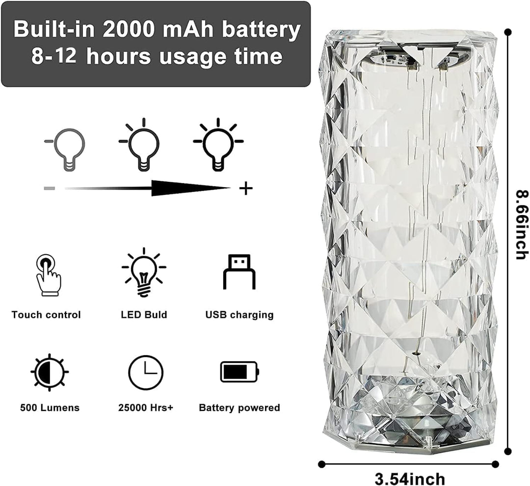 مصباح طاولة MOONCEE Crystal Lamp قابل لإعادة الشحن يعمل باللمس، 3 أوضاع ألوان مع منفذ USB-C