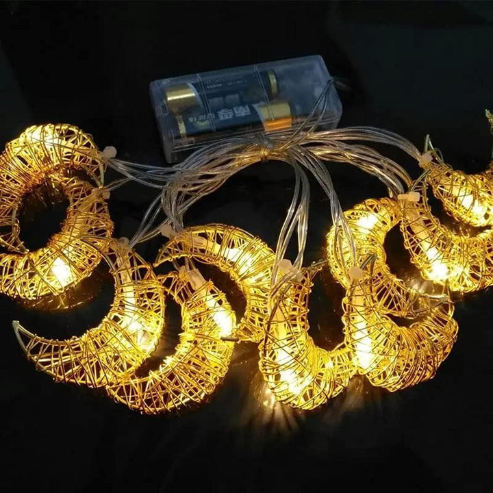 سلسلة مصابيح هلال رمضان، 10 مصابيح LED تعمل بالبطارية، مناسبة للديكور الاحتفالي (أبيض دافئ)