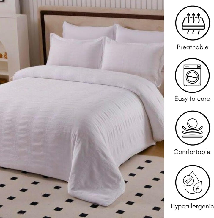 طقم ملاءات سرير أبيض مقاس كينج مع غطاء لحاف 220 × 240، 6 قطع (6FM8)