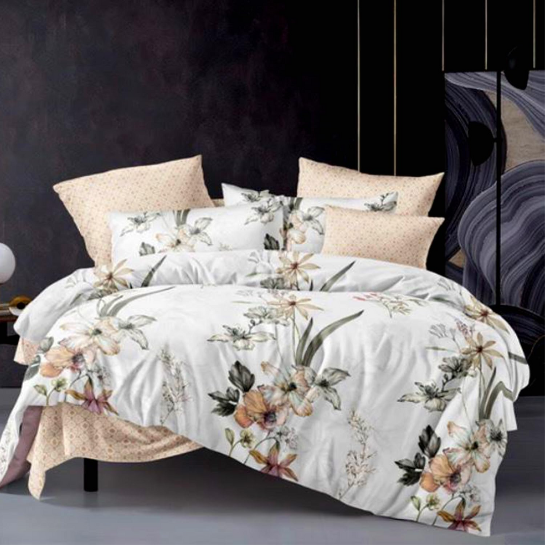 طقم سرير كينج سايز، 6 قطع مع غطاء لحاف، 220×240، طقم فراش كينج سايز (6FS1)