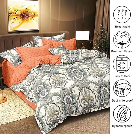 Cotton Bedding Sets 6 PCs King Size Fitted Bed  Set with Duvet Cover 220x240 (6FS46)