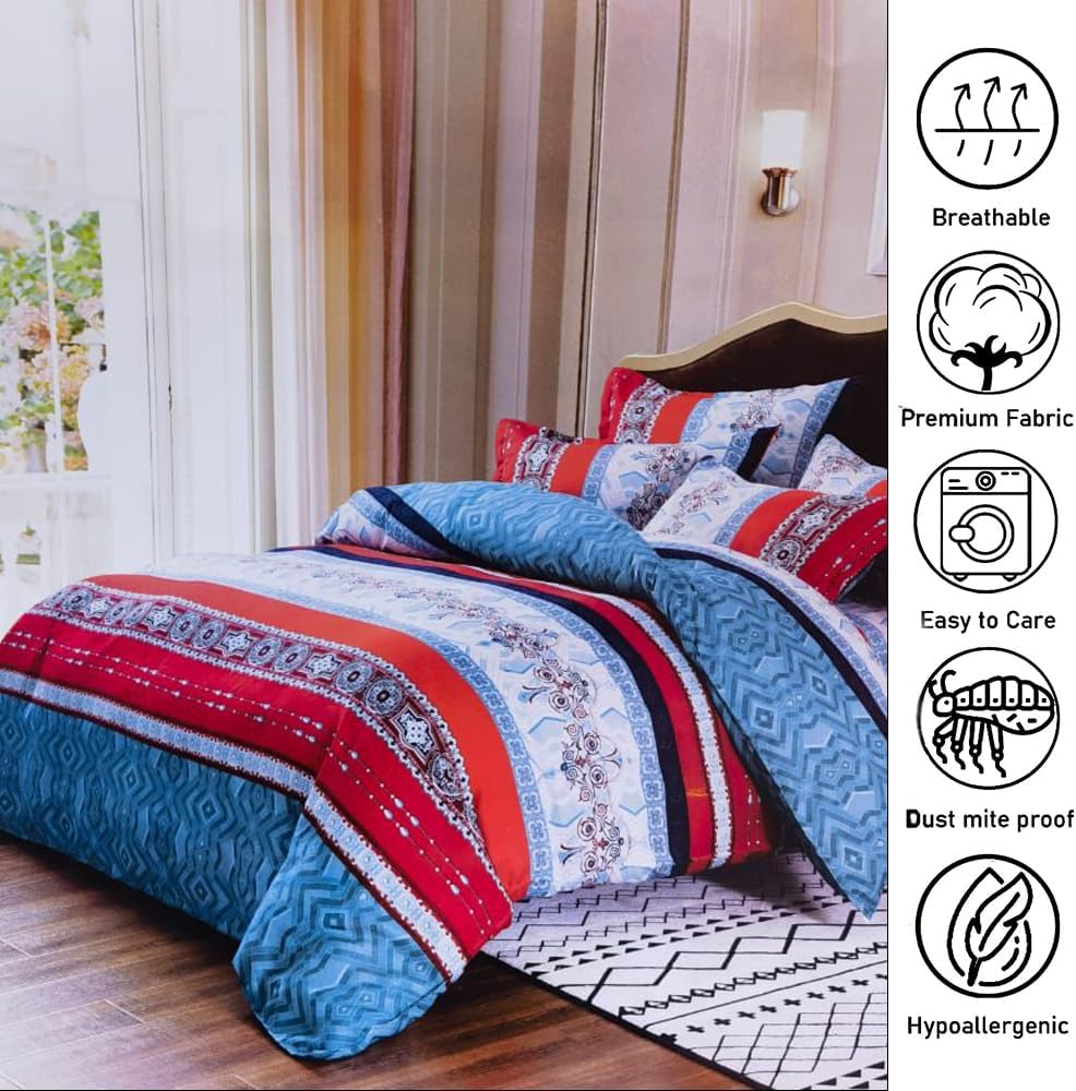 طقم سرير كينج، 6 قطع، 220×240، مع لحاف و4 أغطية وسائد، مصنوع من مزيج القطن (MNC10)