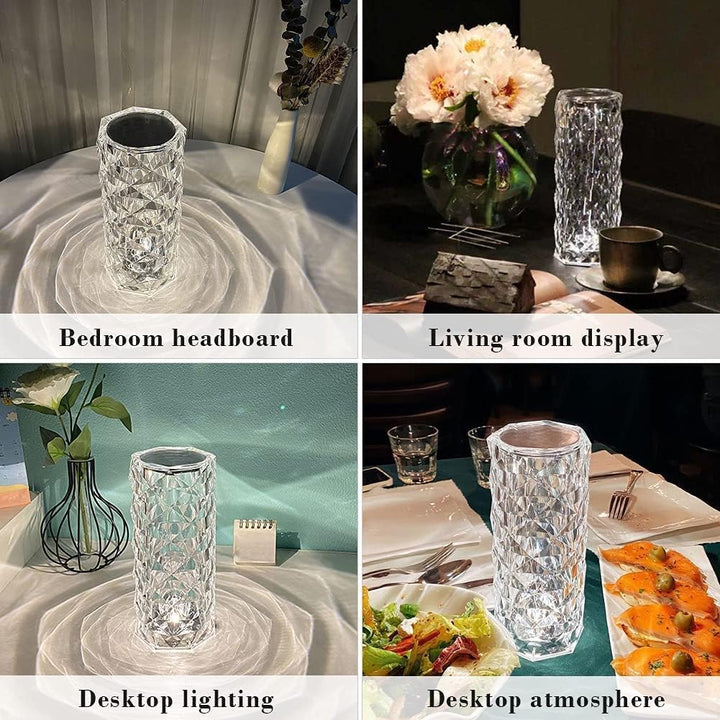 مصباح طاولة MOONCEE Crystal Lamp قابل لإعادة الشحن يعمل باللمس، 3 أوضاع ألوان مع منفذ USB-C