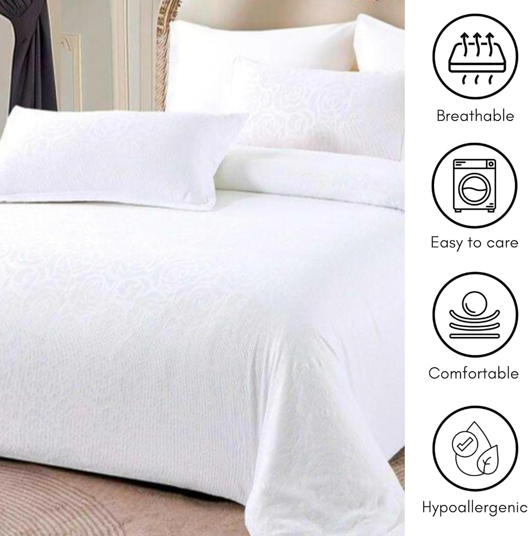 ملاءات سرير كينج مقاس مناسب، أبيض، 6 قطع مع غطاء لحاف، 220×240 (6FM9)