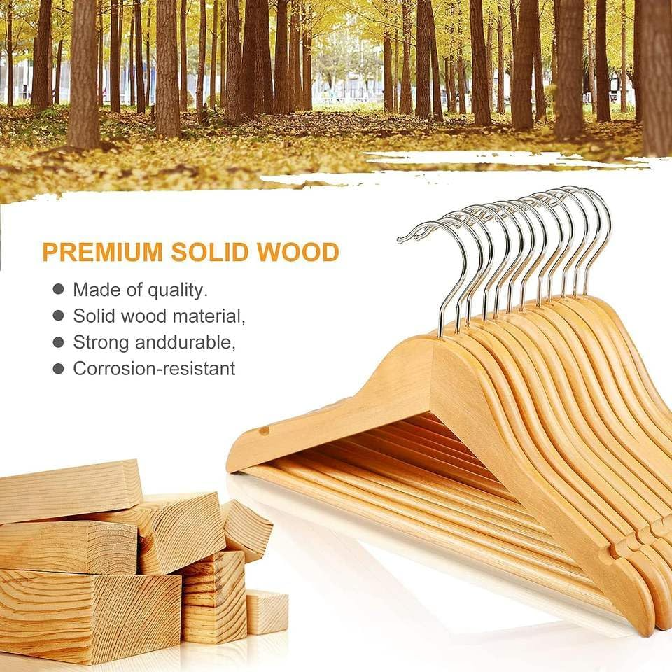 Wooden Clothes Hangers Set of 30 PCs – Non-Slip, 360° Swivel Hooks (Wooden)
